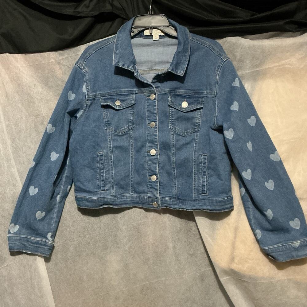 Cato Heart Print Sleeve Denim Jacket Medium Wash Coquette Soft Girl Y2K Medium